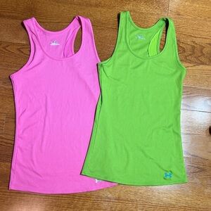 Under Armour sz Medium Bright Pink and Lime Green Tank Tops Set